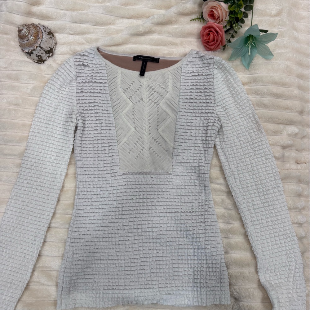 BCBGMaxAzria Ivory Textured Knit Top